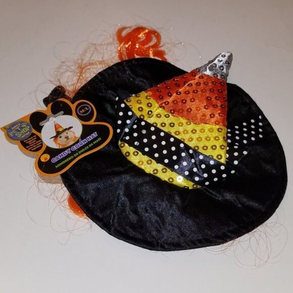 NWT Witch Dog Costume Size Medium Halloween Dress-Up 2-Pc Dress Candy Corn Hat - Picture 2 of 9
